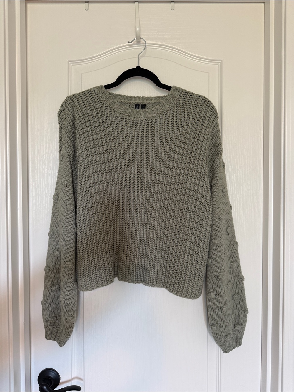 moon & madison Olive Green Bobble Sleeve Crewneck Sweater